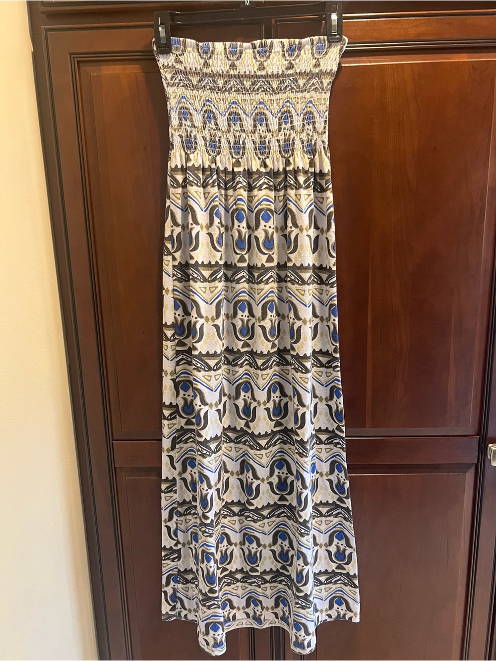 Feathers Strapless Blue Brown White Sundress‎ - S
